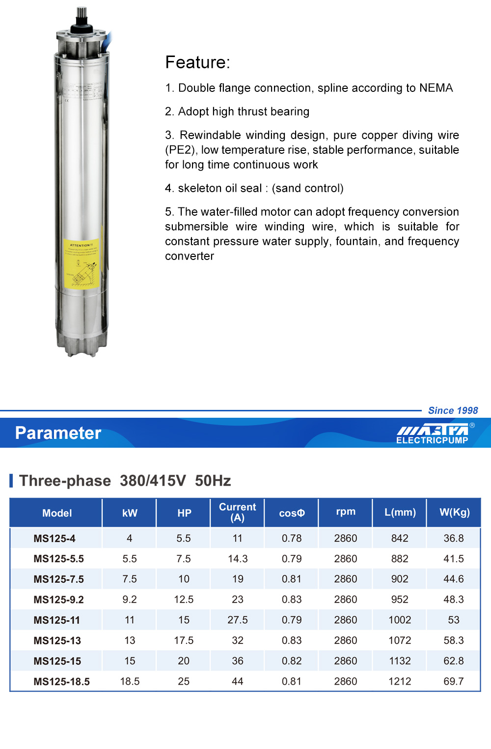 motor sumergible 5 pulgadas 
